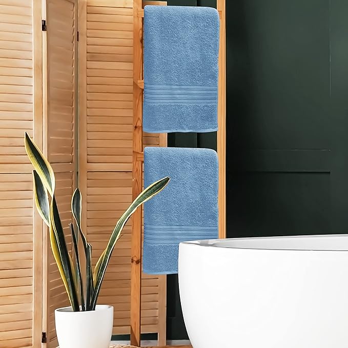 BOUTIQUO 100% Cotton 2 Pack Bath Towel Set 28x55, Eco-Friendly Large Bath Towels, Compact Quickdry Lightweight Soft & Highly Absorbent Bath Towel, Ideal for Everyday Gym Travel Camp Pool - Sky Blue