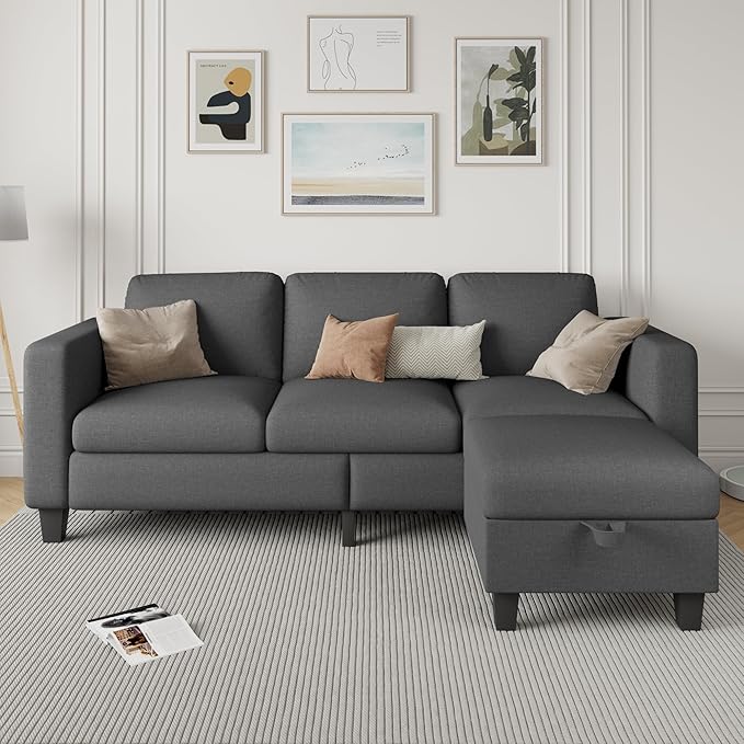 Sectional Sofa Couches for Living Room - 78''Convertible Modular Three-Seater L-Shaped Pet-Friendly Couch,Washable Sofa Cover-Bench Storage, Suitable for Small Living Room, Apartment,Office-Dark Gray