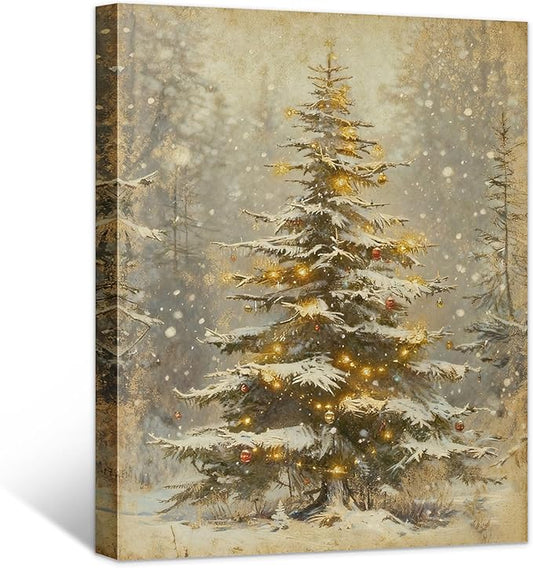 Framed Christmas Pictures Wall Decor,Vintage Pine Tree Prints,Winter Christmas Canvas Wall Art Decoration for Bedroom Bathroom Living Room Rustic Xmas Holiday Gifts (Christmas Tree 2, 24'' X 36'')