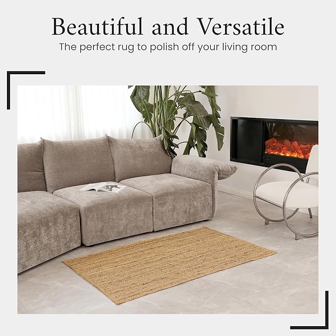 Jute Area Rug 3x5 Natural Jute Rug with Non-Slip Backing, Low-Profile Farmhouse Rug for Living Room, Bedroom or Entry – Eco-Friendly Boho Decor, Non-Shed for High-Traffic Door Mat