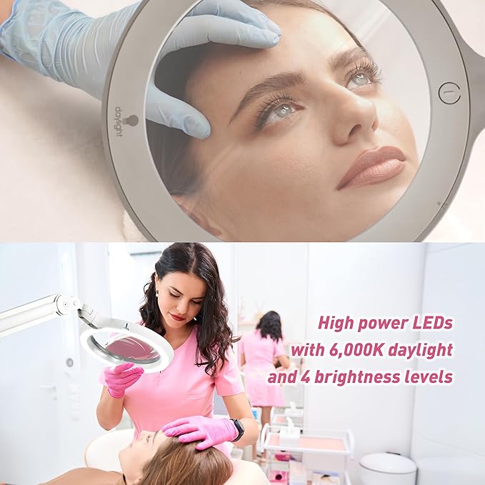 Omega 7 LED Magnifying Lamp – 7" Acrylic Lens, 3 Diopter (1.75X) Magnification, 6,300 Lux at 6”, 4 Brightness Levels, Adjustable Arm, Professional-Grade Light for Precision Tasks