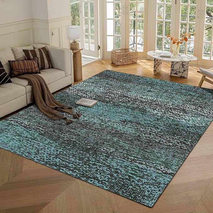 RUGSURE Washable Area Rug - 1/6 Thick - Stain & Water Resistant Non-Slip - Resistant Rug for Living Room, Bedroom, Nursery, Pet & Child Friendly, Vintage Charm Area Rugs (Green, 8' x 10')