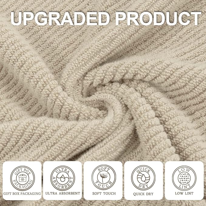 Cotton Washcloths - 6PC 13"x13" | Quick Dry | Soft | Light Weight | Absorbent | Hotel Quality, Luxury Wash Cloths for Body, Hand Towels for Bathroom & Showering, Towel Gift Set, Beige | Tan