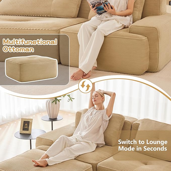 80'' Loveseat Sofa, 32D Foam Corduroy Boneless Couch with Pillow, Deep Seat Wide Arm Sectional Couch for Living Room, Small Spaces, Studio Apartment