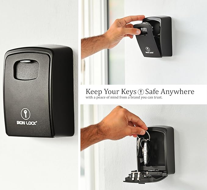 Iron Lock® Key Lock Box XXL Wall Mount – Waterproof Outdoor Key Safe with Heavy-Duty Metal Body & 4-Digit Combination – Lock Box for Keys Outside for Home, Rentals & Realtors (Black, XXL)