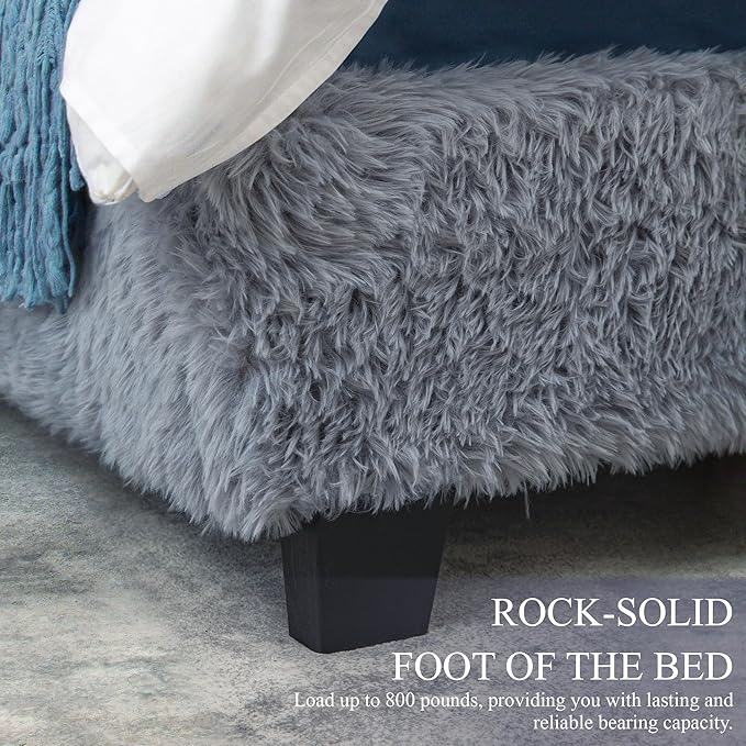 Brafab Queen Bed Frame with Headboard, Boho Fluffy Boucle Cloud Upholstered Platform Bed with Soft Rounded Corners and Wooden Slats, No Box Spring Needed, Noise Free, Easy Assembly, Gray