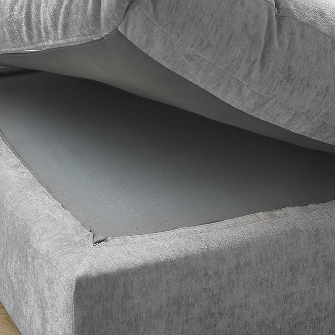 JACH Modern Ottoman Seater for Living Room, Cushion Covers Removable, Minimalist Footstool, Breathable Ottomans for Living Room, Apartment (Light Grey)
