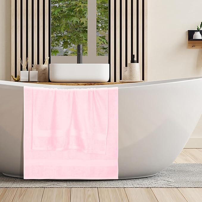 BOUTIQUO Cotton 2 Pack Oversized Bath Towel Set, Large Bath Towels 27x54, Ultra Soft, Absorbent, Compact, Quick Drying and Lightweight, Eco-Friendly and 100% Recyclable Towel Set - Pink