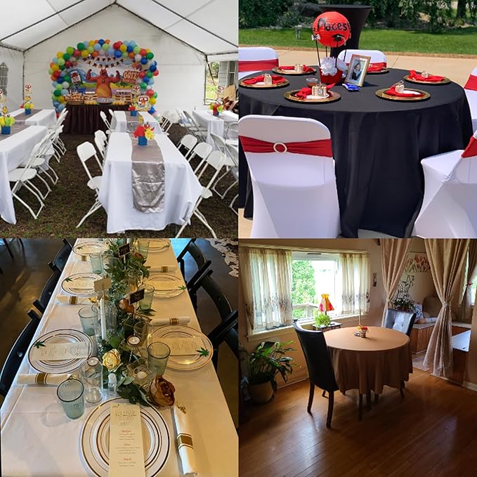 6 Pack White Round Tablecloths 120 Inches Table Cloth Stain and Wrinkle Resistant Washable Polyester Table Cover Fabric for Party, Wedding,Dining,and Banquet Decoration