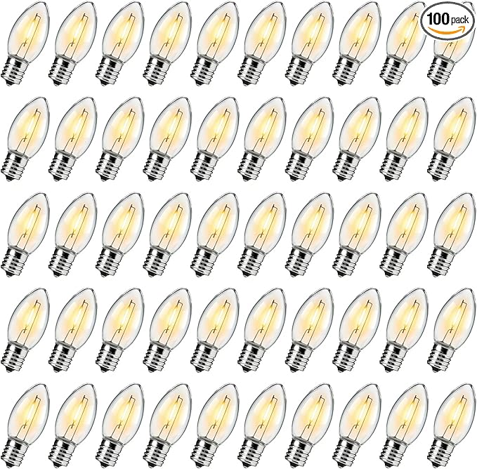Brightown 100 Pack C9 LED Christmas Light Bulbs, Clear Plastic C9 Shatterproof LED Bulbs Replacement for Christmas String Lights, E17 Intermediate Base, Commercial Dimmable Holiday Bulbs
