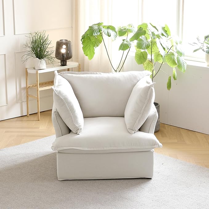 WJShome Modern Sofa, Modular Sectional Sofa, Minimalist Wide Deep Seat Couches for Living Room Apartment Lounge Bedroom (White, 1 Seater)