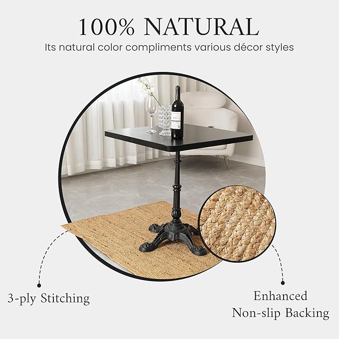 Jute Rug 2x3 Natural Farmhouse Entryway Rug, Door mat & Kitchen Mat with Non‑Slip Backing, Indoor Door Mat for High‑Traffic Areas – Earthy 2x3 Rug for Entryway & Kitchen Decor