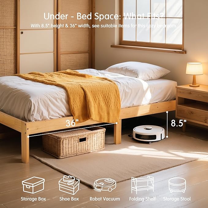 Hokway Wood Queen Bed Frame-No Wobble,Noise-Free,Easy Assembly with Precise Holes,12 in Wood Slat Support,No Box Spring Needed,Natural
