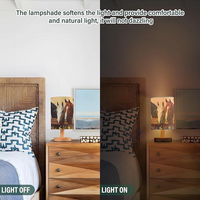 Bedside Lamp Wild Horse Table Lamp with USB Port Wood Base for Living Room,Bedroom,Nightstand 214b6340