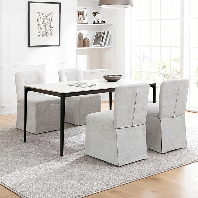 Kitchen Table Chairs Set of 2, Linen Upholstered Dining Chairs with Metal Frame, Modern Dining Room Chairs for Kitchen, Grey