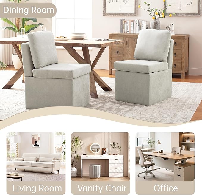 VKNOW Upholstered Dining Chairs, Modern Kitchen Chairs with Storage, Linen Armchair Dining Room Chairs for Kitchen Room (Light Grey, Set of 1)