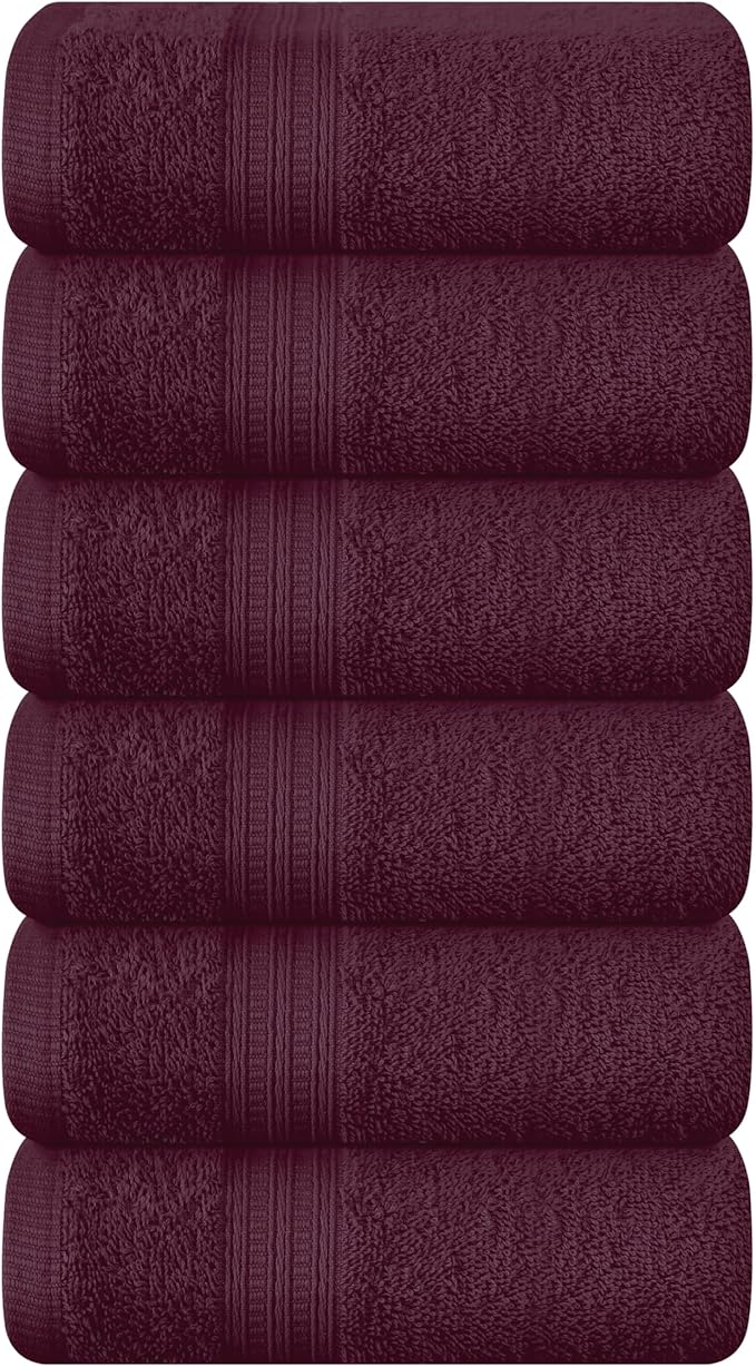 BOUTIQUO Ultra Soft Cotton 6 -Piece Hand Towel Set 16x24 Inch, Ideal for use in Bathroom, Kitchen, Gym, Spa & General Cleaning, Compact & Lightweight Multi Purpose Hand Towels - Burgundy