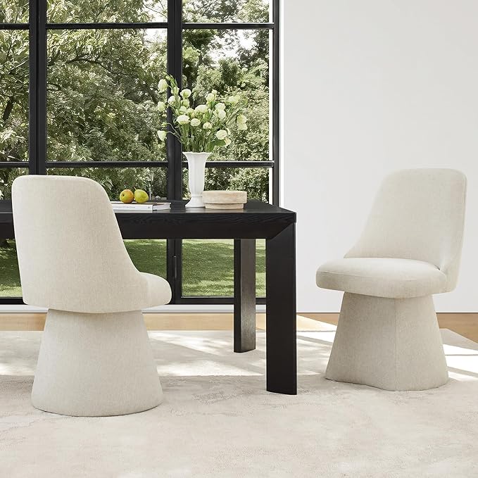 Swivel Dining Chairs Set of 2, Upholstered Mid Century Modern Deskchair with High Back, Linen Fabric Kitchen Chairs for Dining Room, Bedroom, Dressing Room, Linen