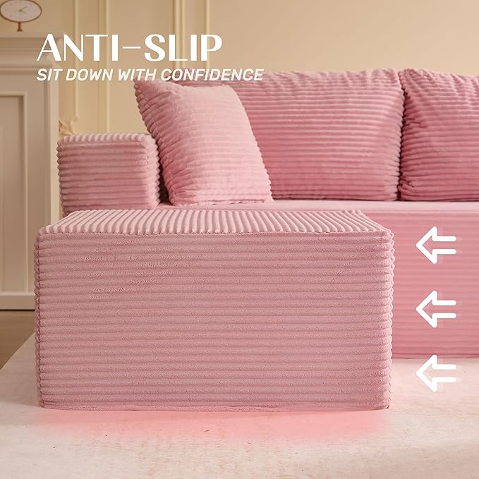138" Modular Sofa Memory Foam Sectional Couches for Living Room, Sleeper Sofa Bed, Corduroy, Pink