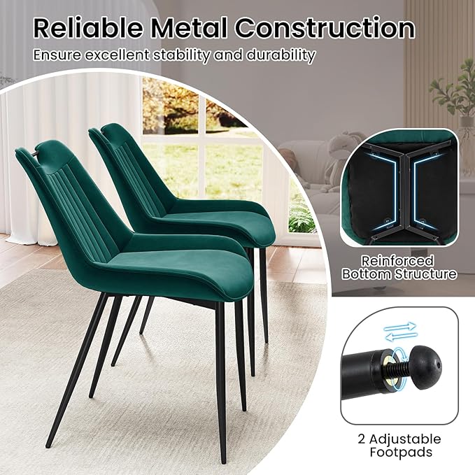 Giantex Dining Chairs Set of 4, Soft Velvet Upholstered Kitchen Dining Room Chairs w/Handle, Metal Legs, Curved Back, Modern Armless Accent Side Chair for Living Room, Restaurant (Velvet Green)