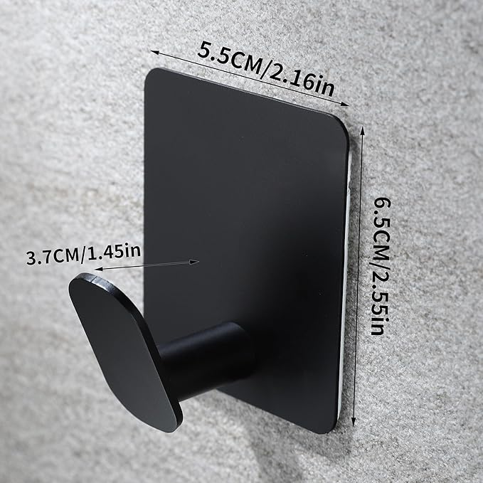 YIGII Adhesive Hooks, 4 Pack Black Towel Hooks for Bathroom and Kitchen, Waterproof Stainless Steel Wall Hook for Hanging Coat, Hat, Loofah