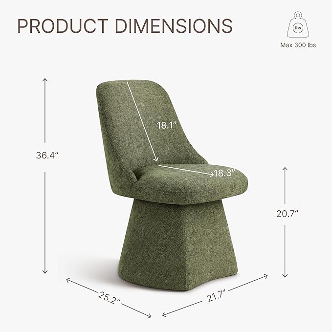 Swivel Dining Chairs Set of 2, Upholstered Mid Century Modern Deskchair with High Back, Linen Fabric Kitchen Chairs for Dining Room, Bedroom, Dressing Room, Moss Green