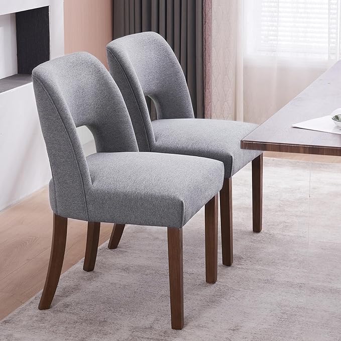 VKNOW Wooden Dining Chairs Set of 4, Modern Fabric Upholstered Dining Room Chair Kitchen Chairs, Farmhouse Dinner Chair for Kitchen Dining Room, Fabric Grey