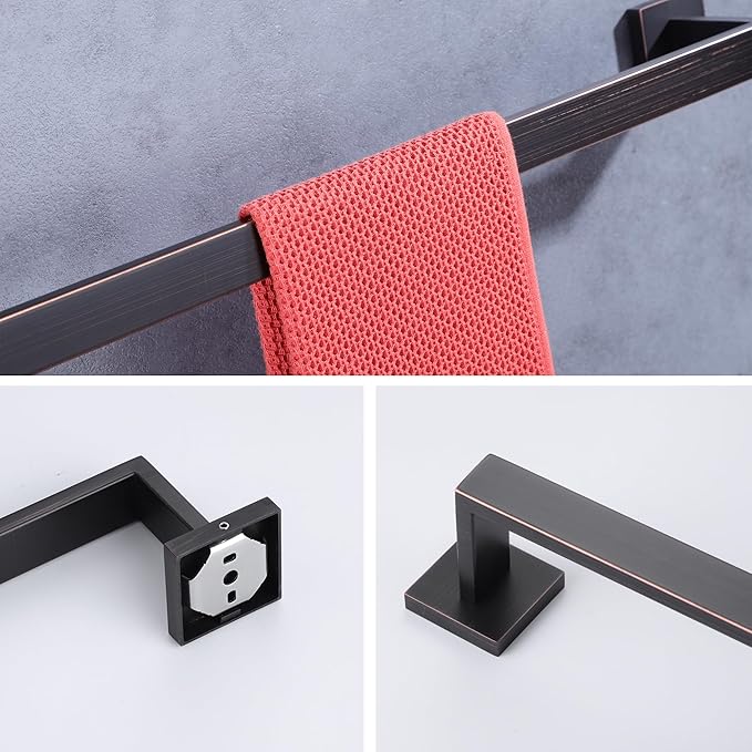 LANC ORB 20-Inch Towel Bar for Bathroom Wall Mounted Heavy Duty Square Towel Rack Oil Rubbed Bronze Towel Hanger Bath Towel Holder Towel Rail Total-22 Towel Rod, A8804ORB-5P1