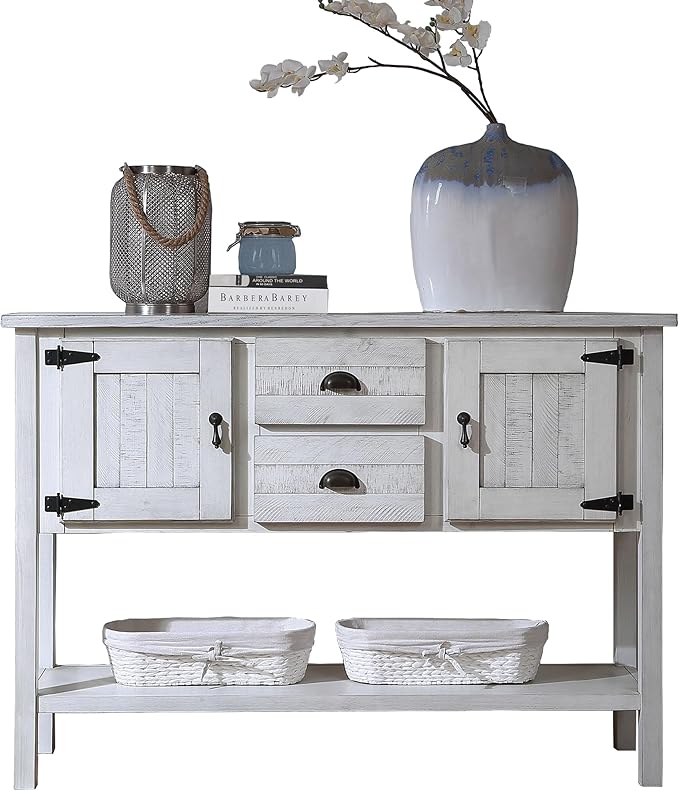 LKTART Solid Wood Farmhouse Console Table,Sofa Table with Storage Drawers and Shelves,Entryway Table for Entry Hallway Foyer Sofa Side Table,Easy Assembled (48" Antique White)