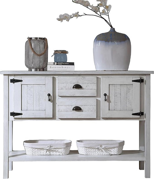 LKTART Solid Wood Farmhouse Console Table,Sofa Table with Storage Drawers and Shelves,Entryway Table for Entry Hallway Foyer Sofa Side Table,Easy Assembled (48" Antique White)