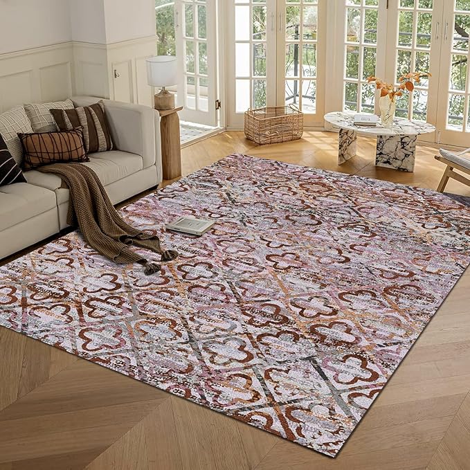 RUGSURE Washable Area Rugs, 5' x 7' - 1/6 Thick - Stain & Water Resistant Non-Slip - Perfect Resistant Rug for Living Room, Bedroom, Nursery, Pet & Child Friendly, Vibrant Colors Rugs, Purple