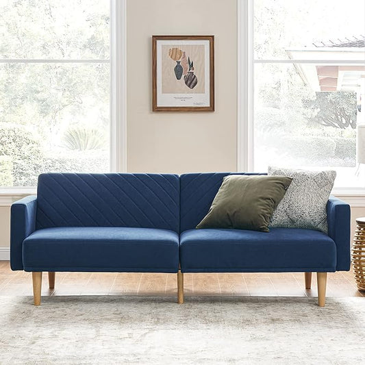 mopio 76.4" Futon Sofa Bed, Couch, Loveseat, Sleeper Sofa, Mid Century Modern Futon Couch, Sofa Cama, Couches for Living Room (Classic Blue Velvet)