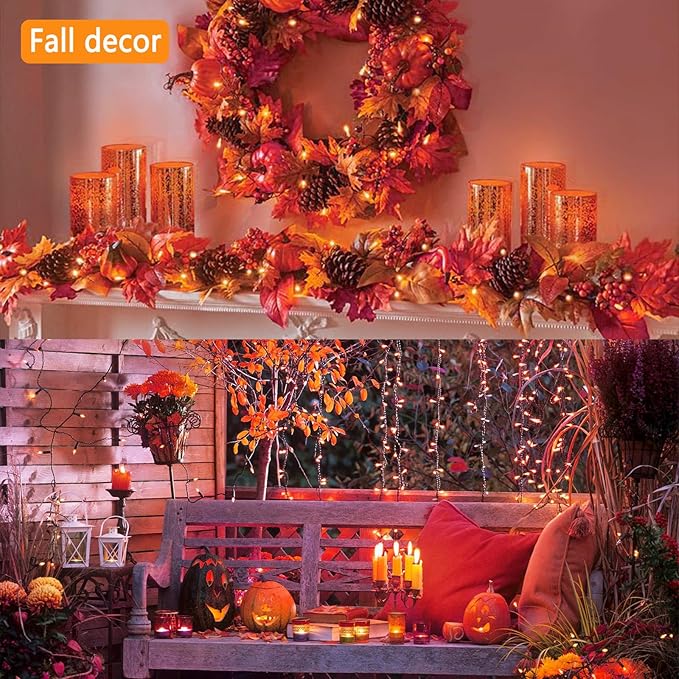 Kwaiffeo Orange Halloween Lights 500LED 164FT 8 Modes Orange String Lights Outdoor Indoor for Halloween Decorations Fall Decor Yard Tree Party Outside