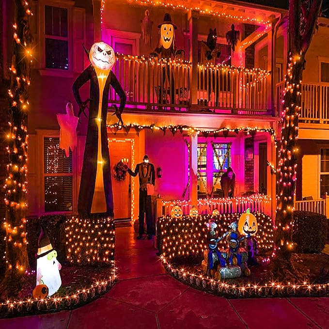 Vivideal 100ft 300 LED Orange Christmas Lights Outdoor Waterproof String Lights Indoor 8 Modes Clear Wire, Plug in Orange Christmas Light for Xmars Tree Bedroom Thanksgiving Decorations