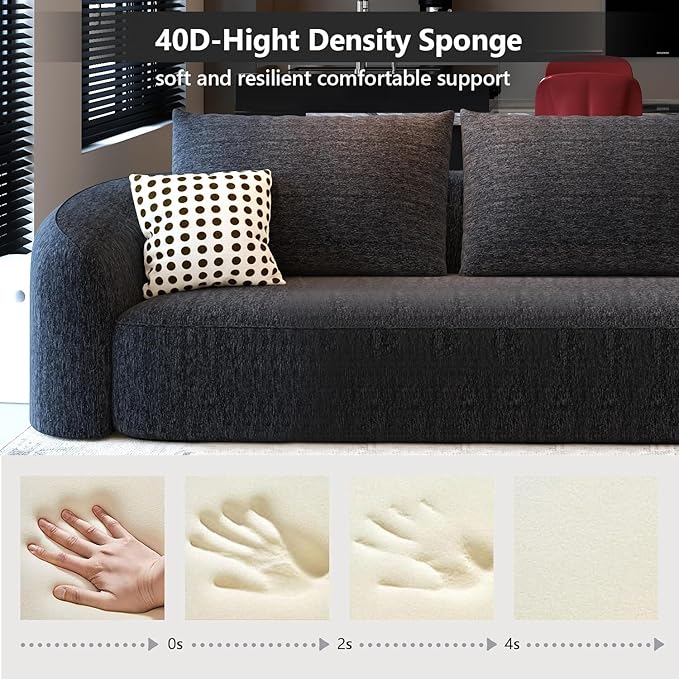 111" Modular Sectional Couches Luxury Modern Curved Back U-Shape Sofa Set with Ottoman,Minimalist Comfy Boneless Cloud Couch for Living Room Apartment,(Right Facing Chaise,Black)