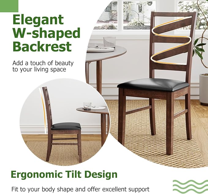 GOFLAME Wooden Dining Chairs Set of 4, PU Leather Upholstered Kitchen Chairs with W-Shaped Hollowed Backrest, Rubber Wood Legs, Armless Side Chairs for Living Room, Dining Room, Restaurant