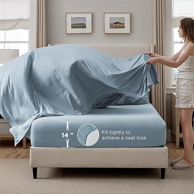 Bedsure California King Comforter Set - Bed in a Bag Cal King Bedding Set 7 PCS, GentleSoft™ Pintuck Bed Set Gift for Family, Pinch Pleat Light Blue Comforter with Sheets, Pillowcases & Shams