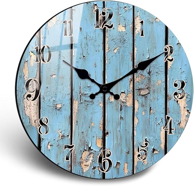 12 Inch Coastal Wooden Wall Clock for Kitchen - Round Wall-Clocks with Sea Mew Design Battery Operated Silent Clocks for Farmhouse, Bedroom Decor