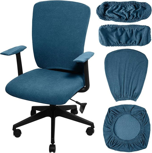 Tallew 4 Pcs Office Chair Covers Set Computer Universal Protective Stretchable Chair Seat Covers Desk Armrest Slipcovers Pads Office Cushion Backrest for Rotating (XL,Emerald)