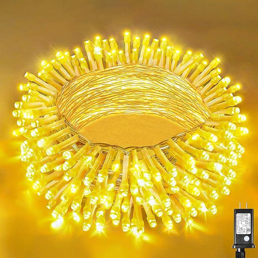 200 LED Christmas Lights Outdoor Indoor 66ft Connectable Twinkle Fairy String Lights 8 Modes Clear Wire, Plug in Warm White Christmas Lights Outdoor Waterproof for Bedroom Xmas Tree Decorations
