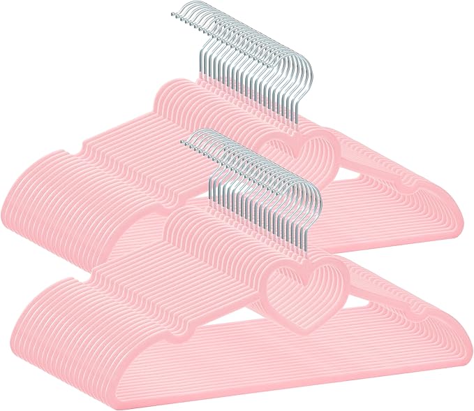 Pink Velvet Hangers 50 Pack, 16" Non Slip Adult Hangers, Slim Clothes Hanger with 360 Degree Swivel Hook - Durable & Cute