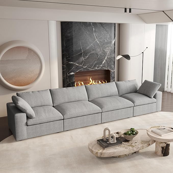 Cloud Modular Sectional Sofa Couch,160" Convertible Couches Wide 4 Seater Sofa for Living Room,Minimalist Deep Sofa Couches,Sofa Covers Washable&Replaceable(Grey)