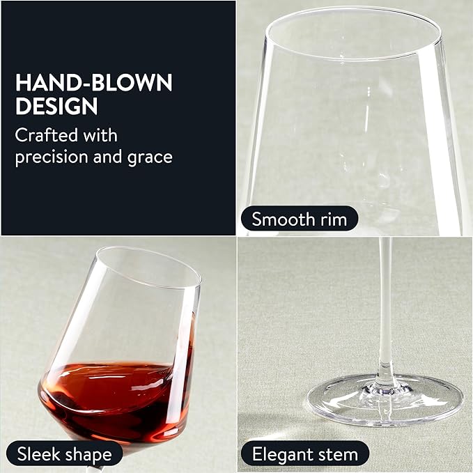 Elixir Red Wine Glasses Crystal Set of 4 - Red Wine Glass Set - Made from Crystal - Luxury Hand Blown Glass - Fancy Modern Style Cups - Sommelier Style for Luxurious Drinking