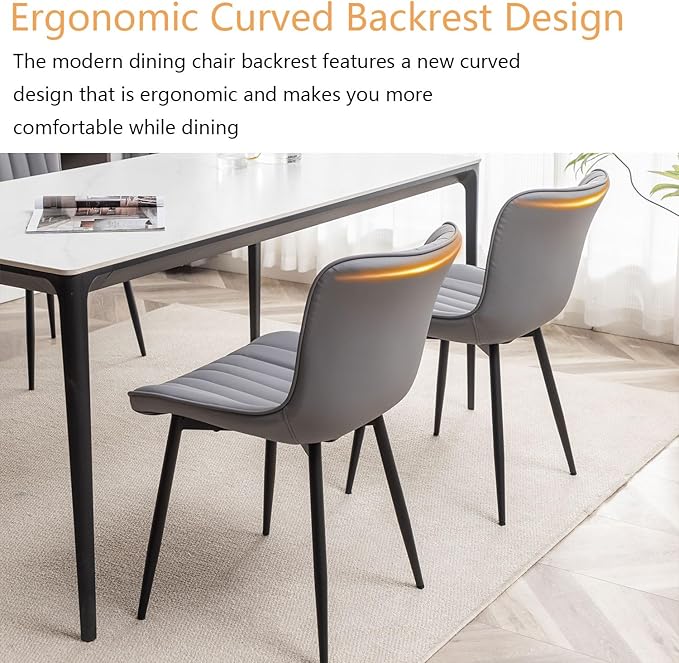 Leather Dining Chairs Set of 4, Upholstered Dining Room Chairs with Metal Legs, Modern Dining Chair for Dining Room, Kitchen (Grey)