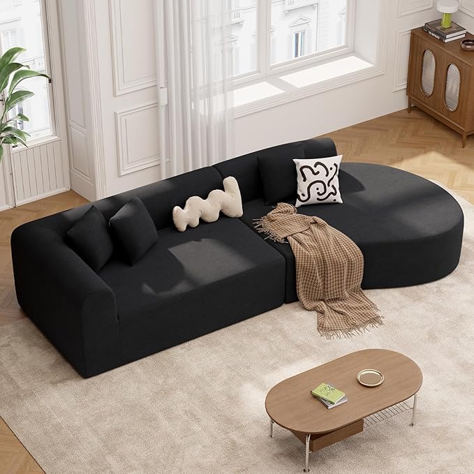 128" Oversized Modern Curved Sofa,Boneless Cloud Sectional Couch with Deep Seat,No Assembly Required Chenille Couches for Living Room,Black,1 PCS