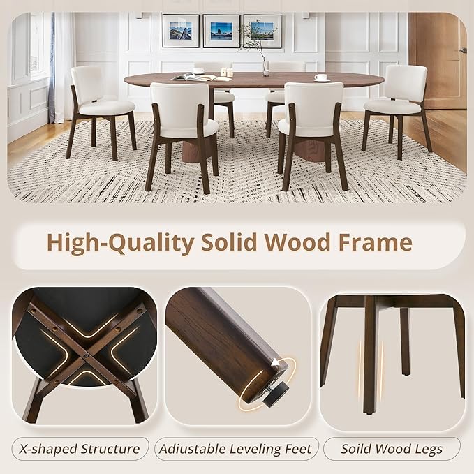 LUE BONA Wooden Dining Chairs Set of 4, Comfortable Wide Back Kitchen Side Chairs, Strong Thick Legs for Modern Farmhouse Dining Room, Beige Upholstered and Dark Brown Leg