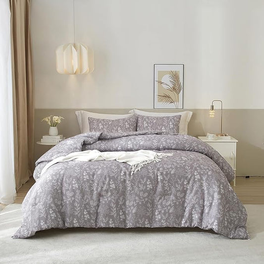 EAVD Botanical Floral Comforter Set Twin XL Grayish Purple Soft Microfiber Chic Cute Garden Floral Bedding Comforter Set 1 Twin XL Comforter and 2 Pillowcases Fresh Botanical Comforter for All-Season