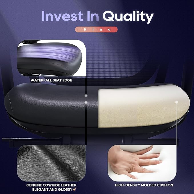 COLAMY Ergonomic Office Chair with Adjustable Seat Depth, 4D Armrests, Lumbar Support, Breathable Mesh Back, Leather Seat Cushion, and Recline Lock – Ideal Executive Desk Chair for Professionals