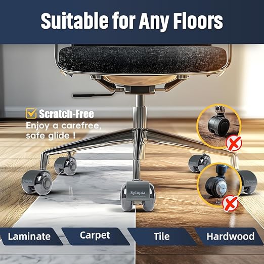 Office Chair Wheels 2" Desk Chair Caster Wheels Smooth Roller Style Quiet for Carpet and Hardwood Floors Universal Fit 11x22 mm Set of 5 Dark Grey