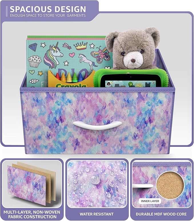 Sorbus Fabric Dresser for Kids Bedroom - Chest of 6 Drawers, Tall Storage Tower, Clothing Organizer, for Closet, for Playroom, for Nursery, Steel Frame, Fabric Bins - Wood Handle (Tie Dye Purple)